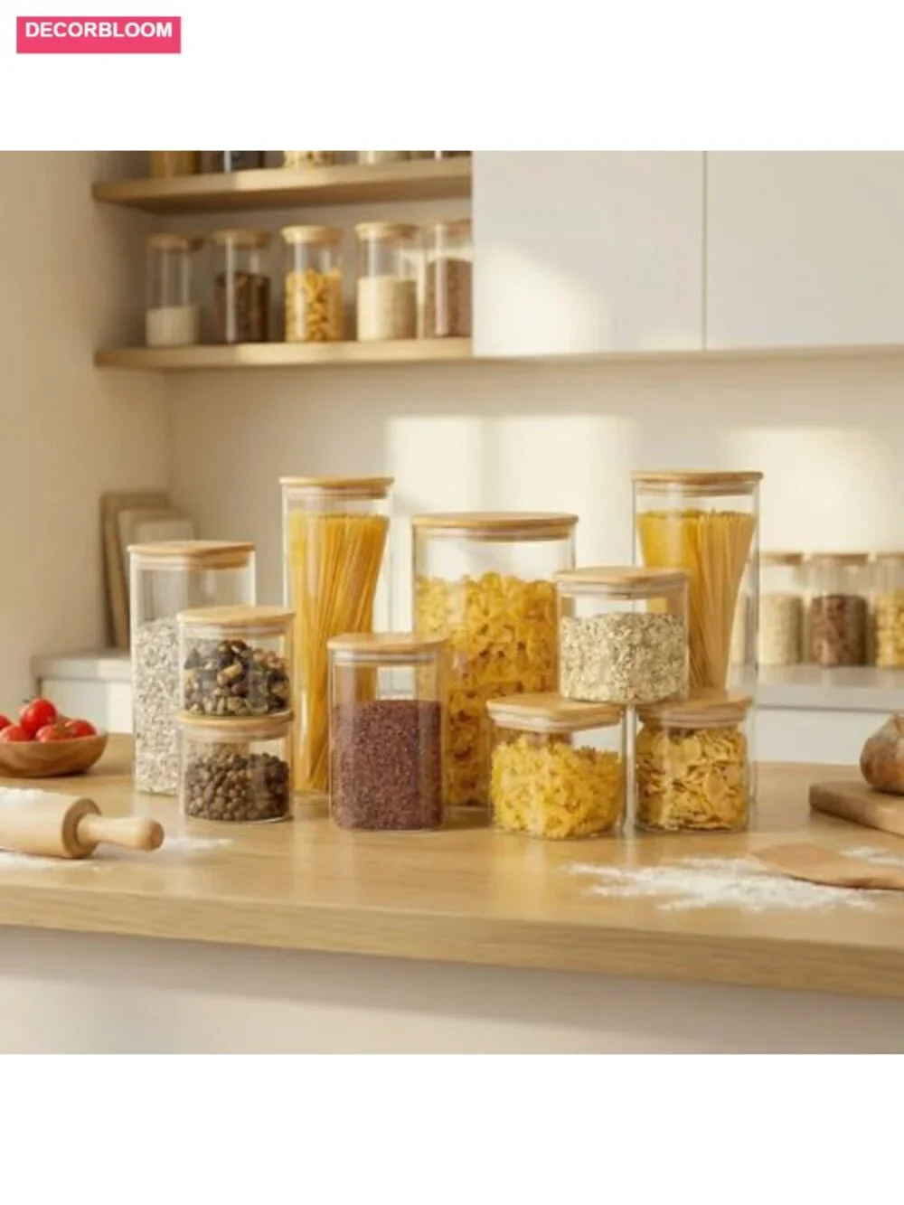 4 Pack 42oz Square Glass Jars with Airtight Bamboo Lids Food Storage